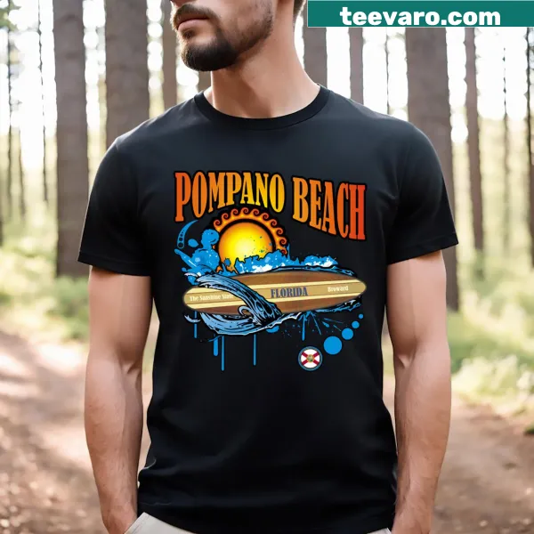 Surf-themed graphic on a Pompano Beach T-shirt