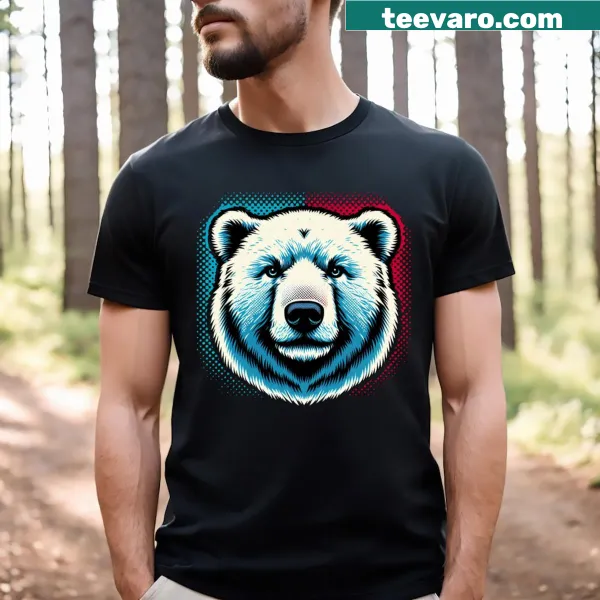 Pop art style T-shirt featuring a polar bear design