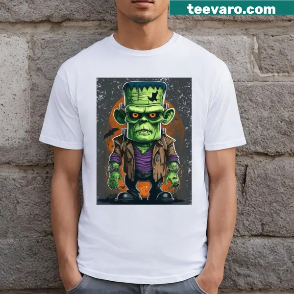 Playful Frankenstein graphic on a Halloween T-shirt