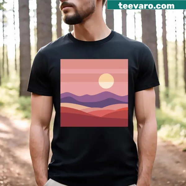 Minimalist line art T-shirt depicting a sunset