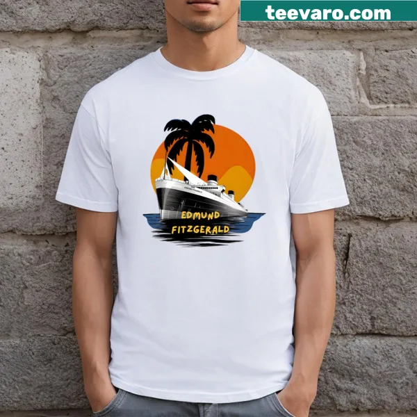 Vintage-inspired graphic commemorating the Edmund Fitzgerald on a t-shirt