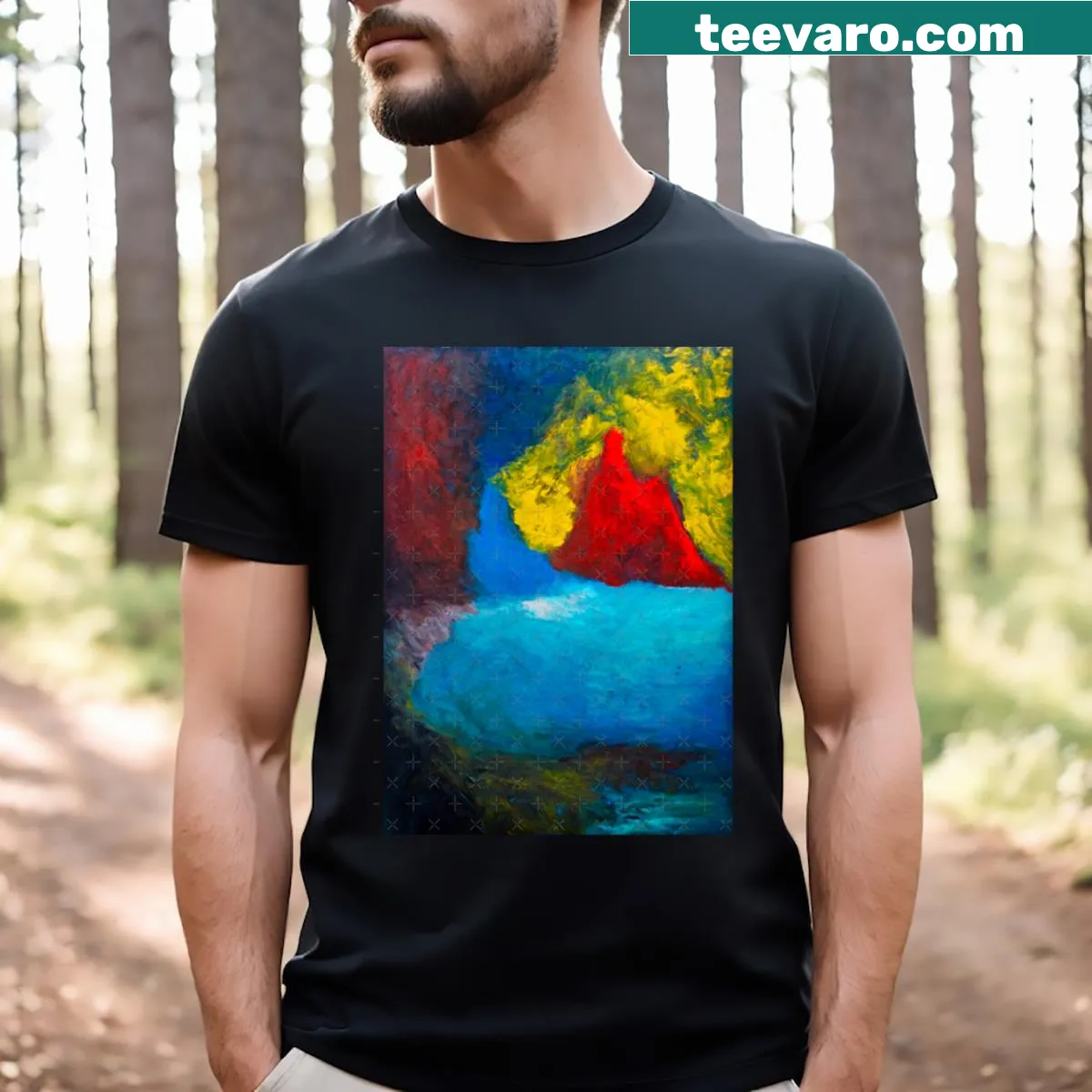 Abstract landscape design with minimalist lines on t-shirt — on a men's t-shirt