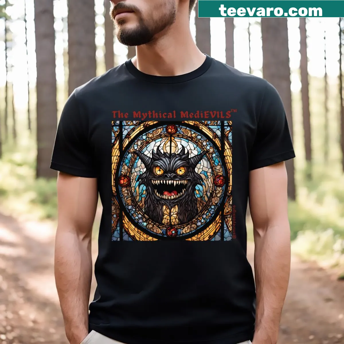 Fantasy-themed T-shirt featuring the Mythical Medievils design — on a men's t-shirt