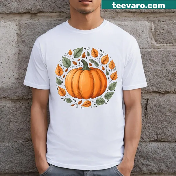 T-shirt with a pumpkin and autumn leaves design
