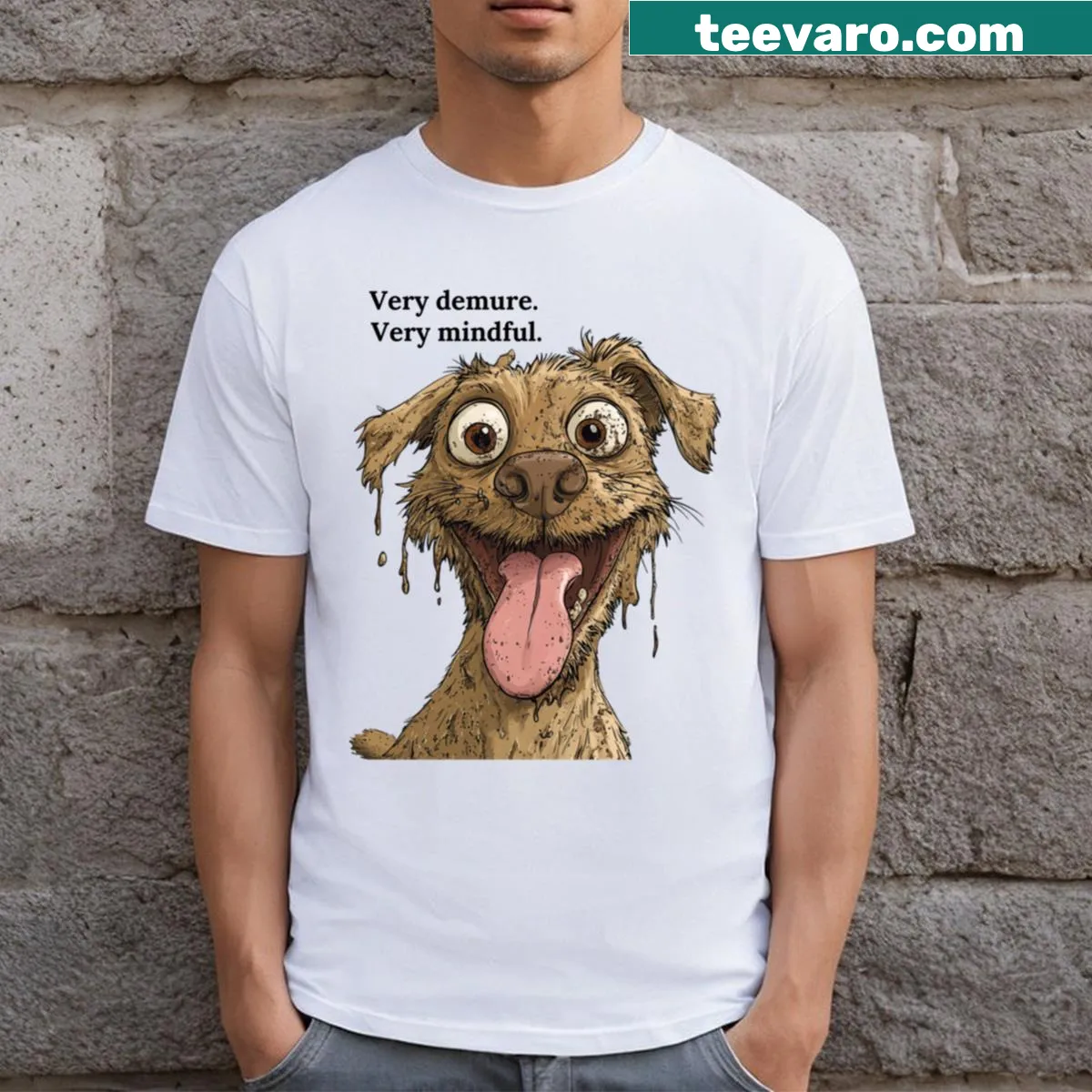 Mindful dog-themed t-shirt with elegant typography and silhouette — on a men's t-shirt