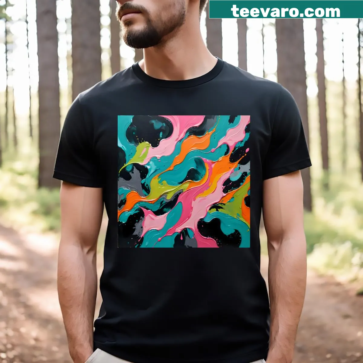 Abstract energy wave graphic T-shirt — on a men's t-shirt