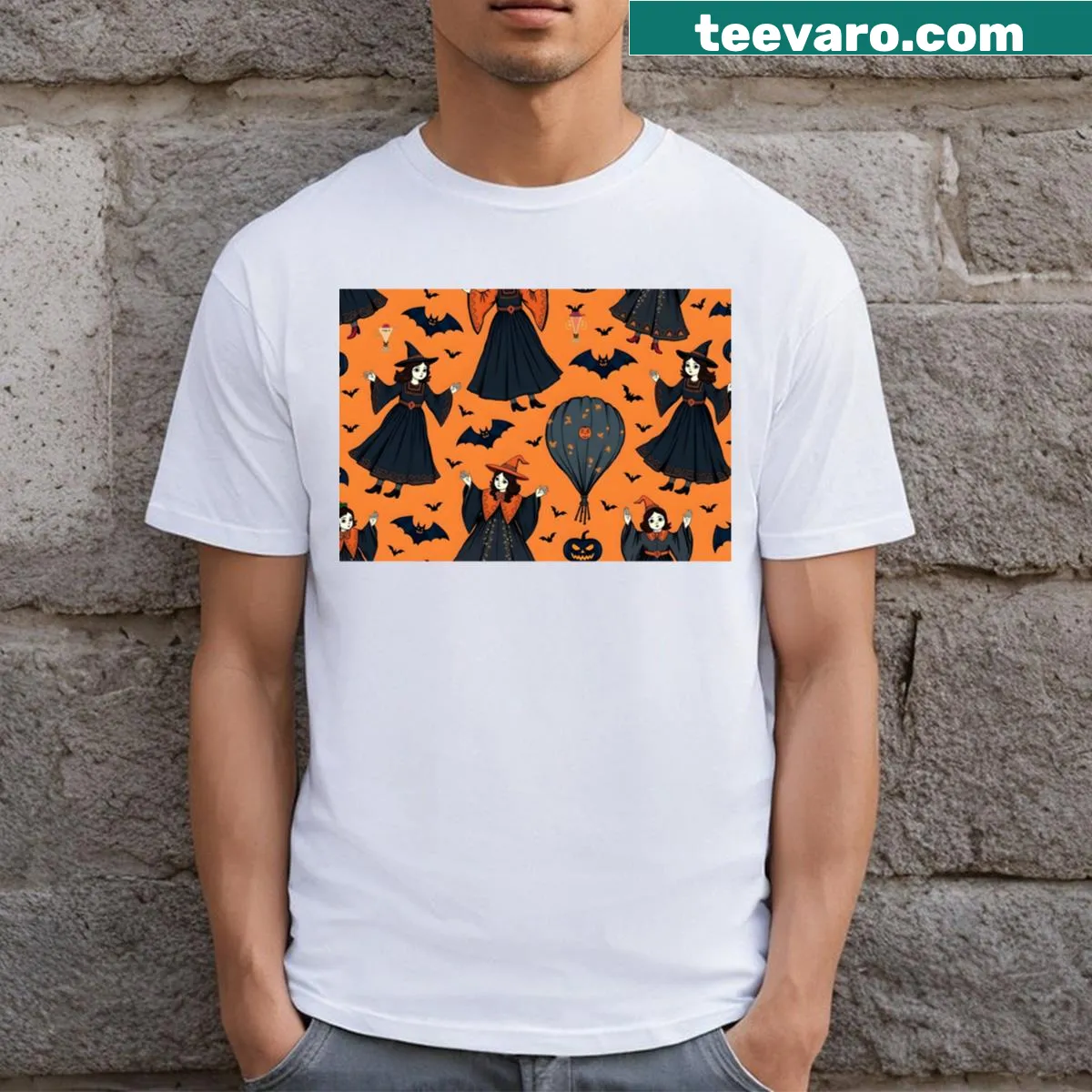 Vintage T-shirt with Halloween dress-up pattern — on a men's t-shirt