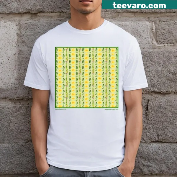 T-shirt with an intricate weed pattern design.