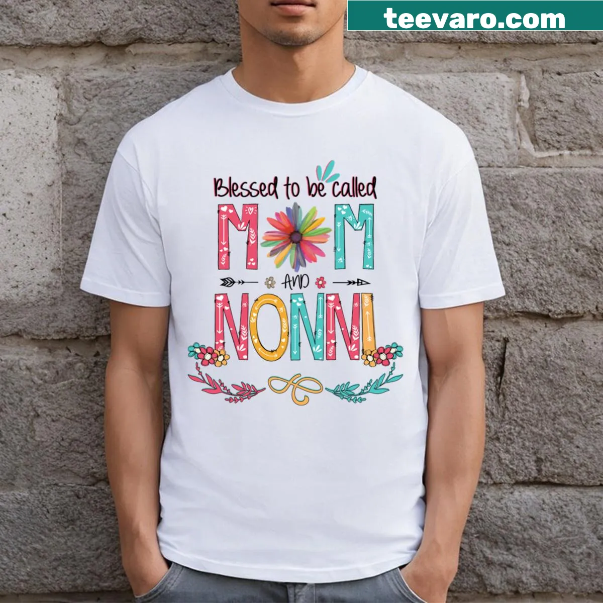 Floral typography design celebrating moms and grandmothers on a t-shirt — on a men's t-shirt