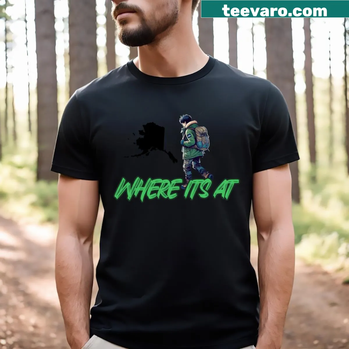 Typography T-shirt stating 'Alaska Where It's At' — on a men's t-shirt