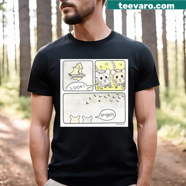 Illustrated T-shirt depicting angels in a serene design