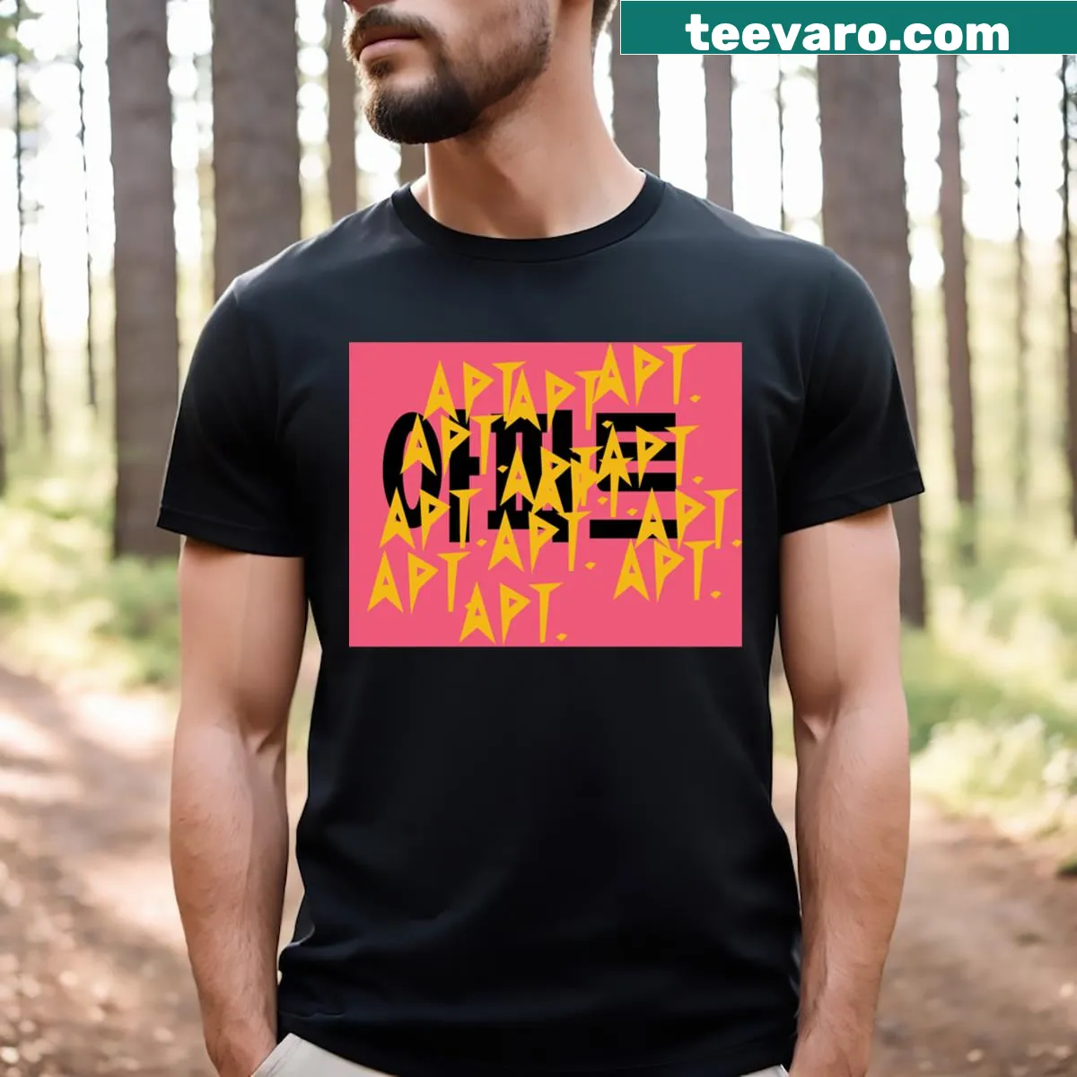 Minimalist t-shirt with the word 'Apt' in modern typography — on a men's t-shirt