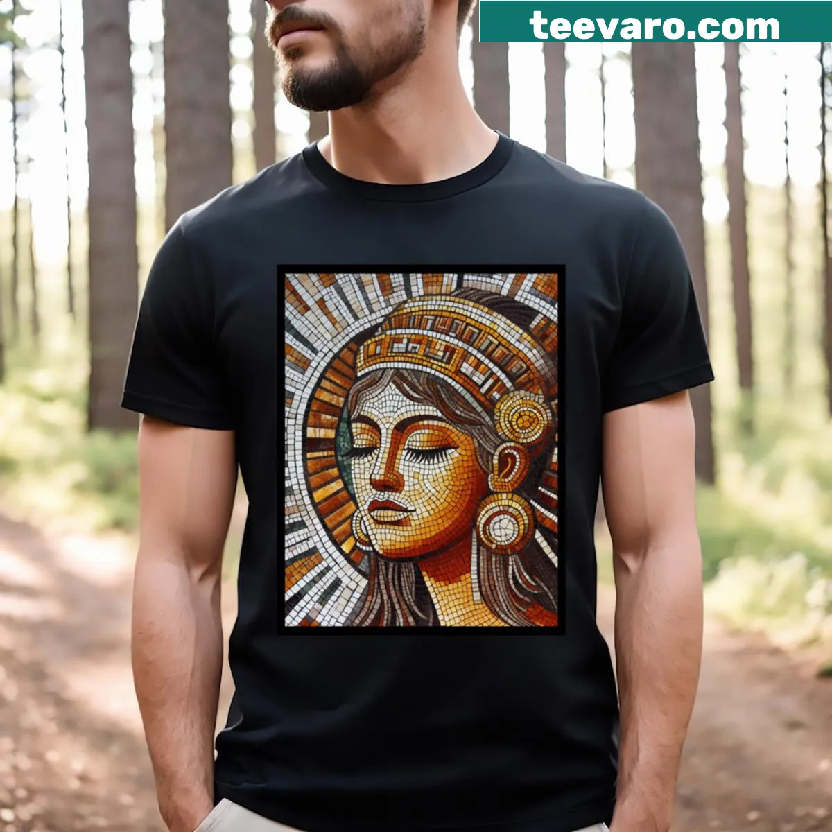 Aztec-inspired geometric patterns on T-shirt — on a men's t-shirt