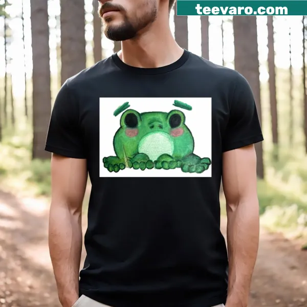 Cartoon frog with rosy cheeks on a playful t-shirt