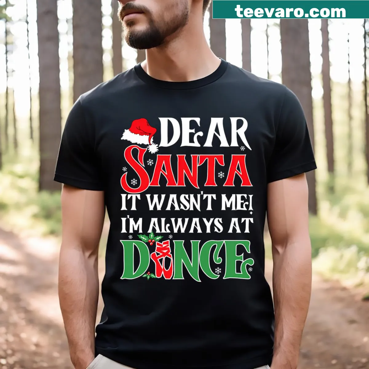 Funny Christmas tee with dance-themed message for kids — on a men's t-shirt