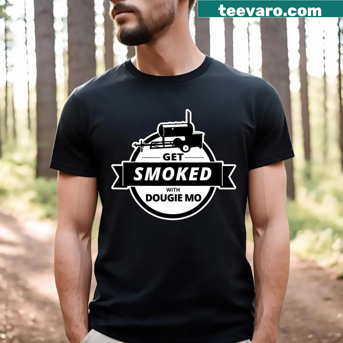 Funny BBQ-themed Get Smoked t-shirt for food lovers — on a men's t-shirt
