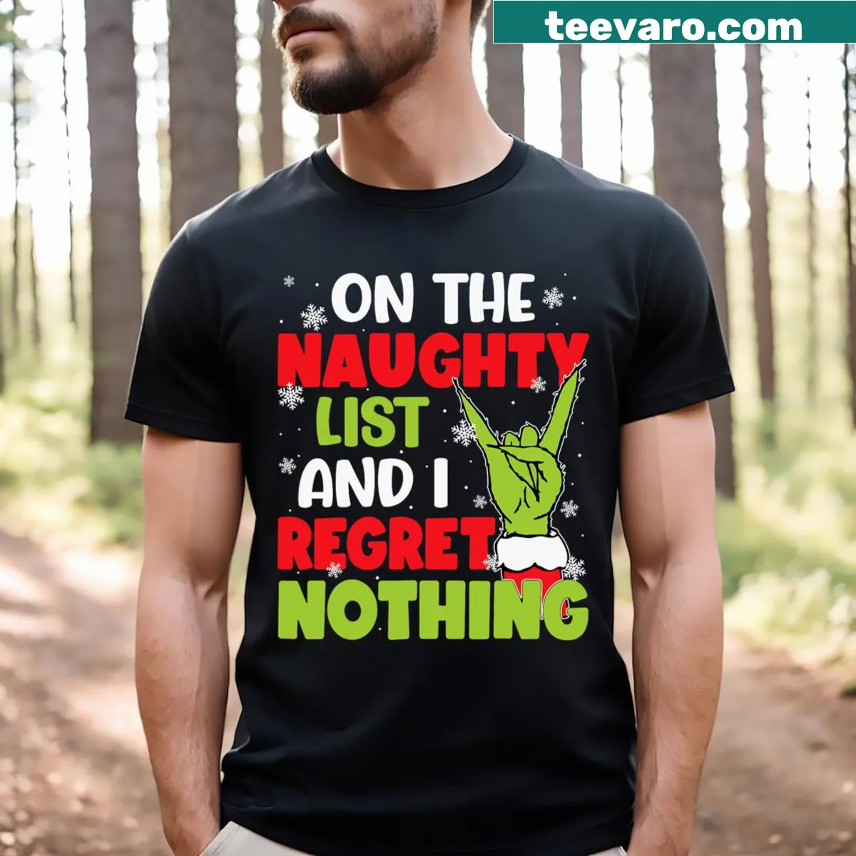 Naughty List themed Christmas t-shirt for men and kids — on a men's t-shirt