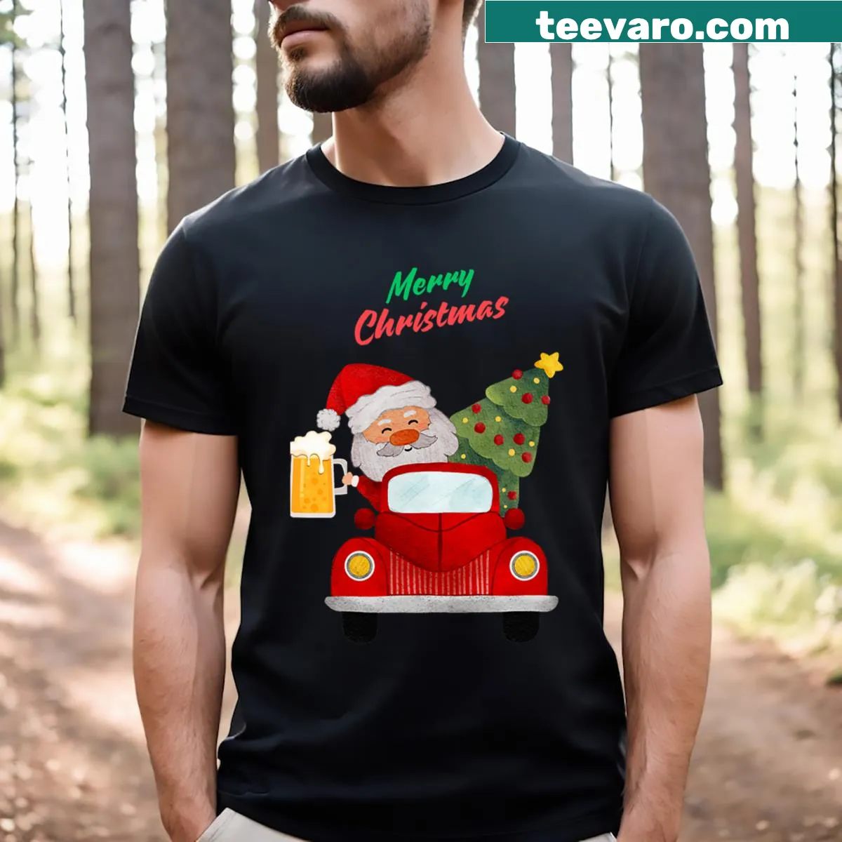 Funny Santa t-shirt with playful holiday design — on a men's t-shirt