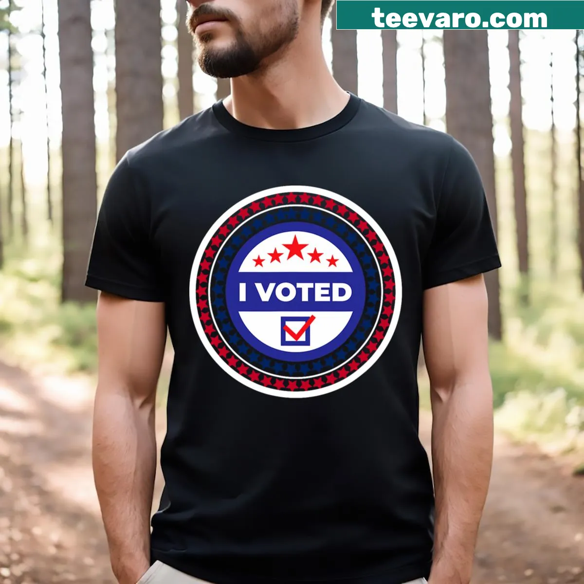 Pro voting statement on T-shirt for Nov 2024 elections — on a men's t-shirt