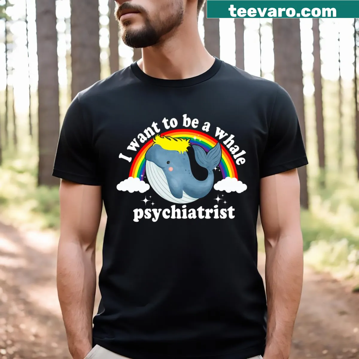 Whale psychiatrist illustration on T-shirt — on a men's t-shirt