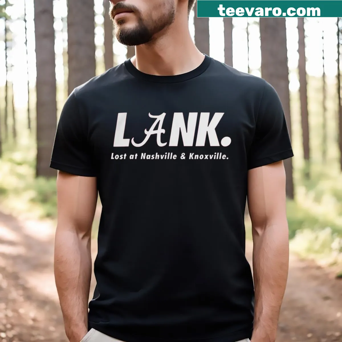 Travel t-shirt featuring Nashville and Knoxville text — on a men's t-shirt