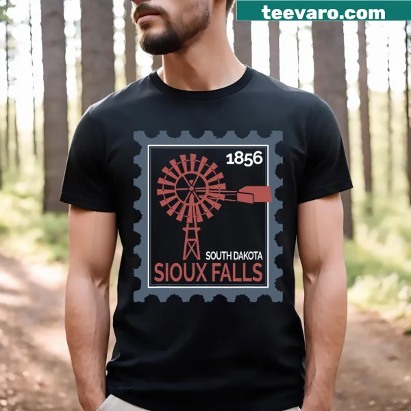 Illustrated wind turbine design resembling a postage stamp on T-shirt