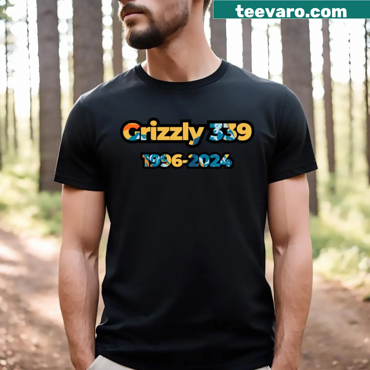 Retro Grizzly 399 T-shirt featuring the Tetons and a vintage design — on a men's t-shirt