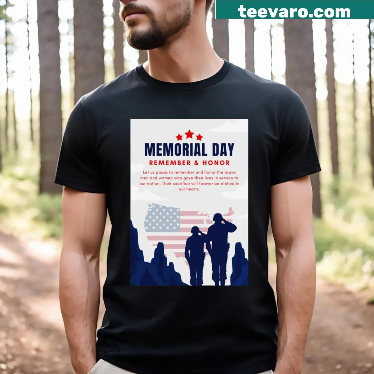Tribute graphic T-shirt honoring military service members — on a men's t-shirt