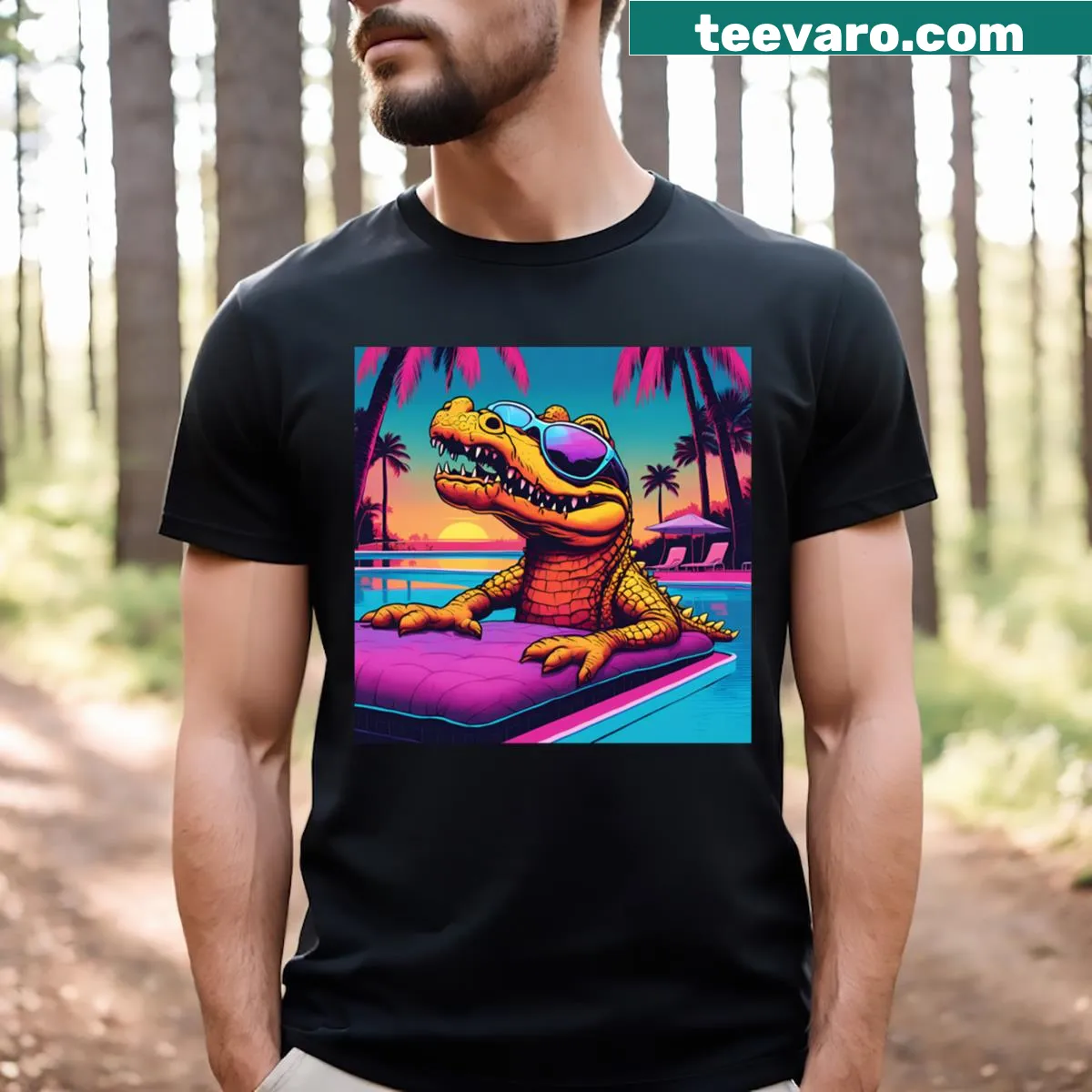 Cartoon crocodile graphic T-shirt with a retro design — on a men's t-shirt