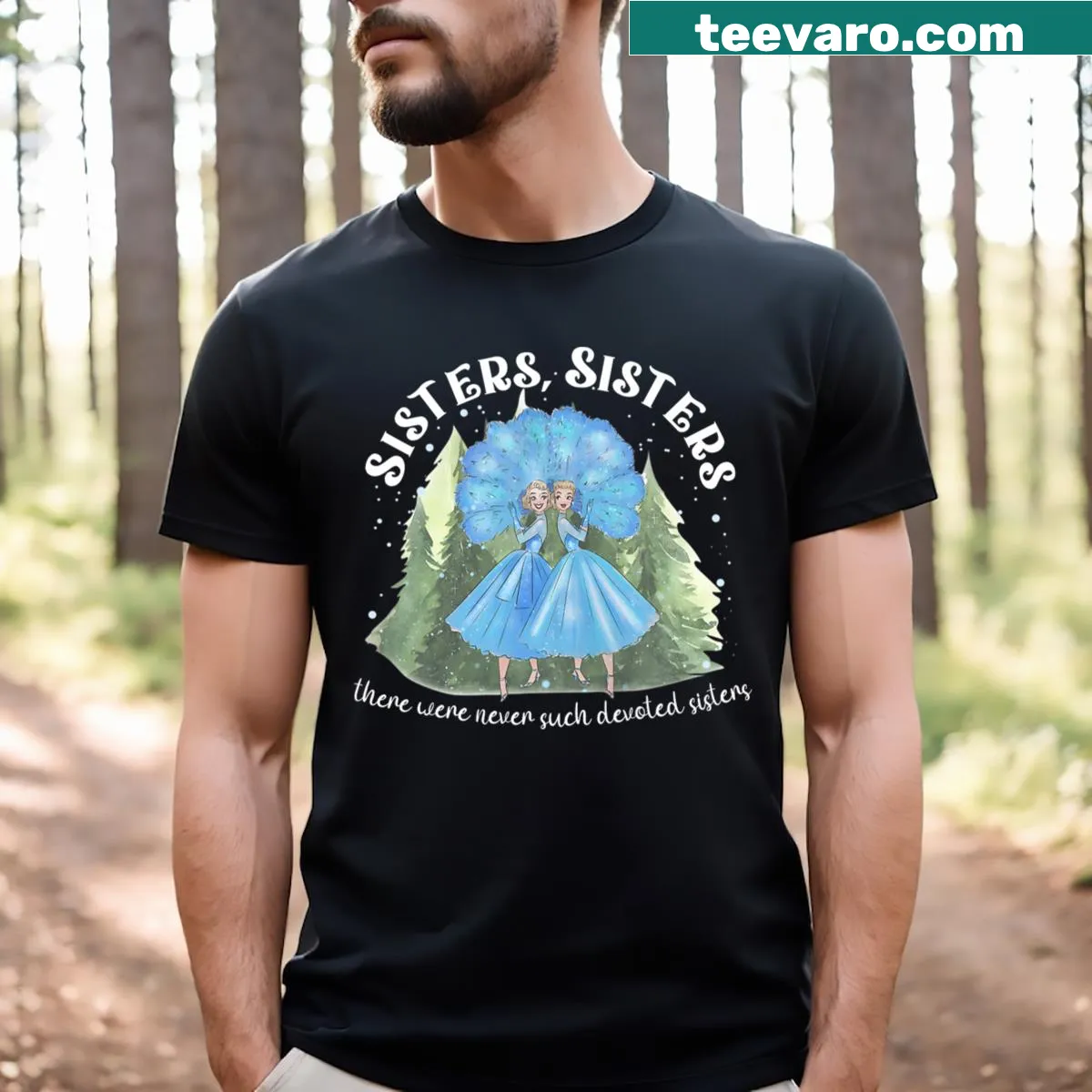 Retro style Christmas T-shirt inspired by the 1954 Sisters movie. — on a men's t-shirt
