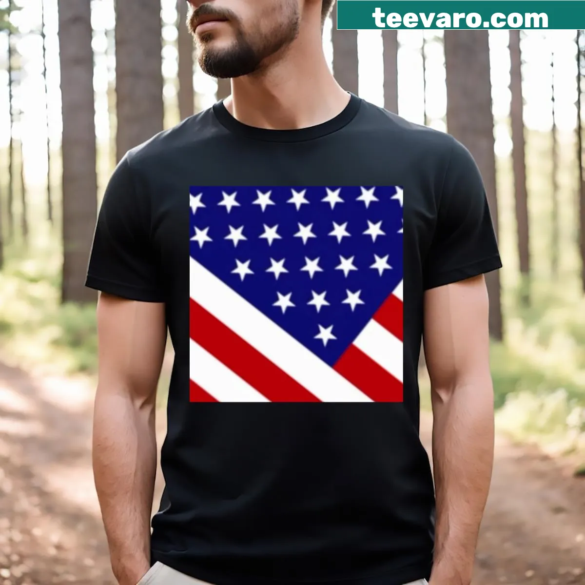 Patriotic T-shirt featuring the American flag design — on a men's t-shirt