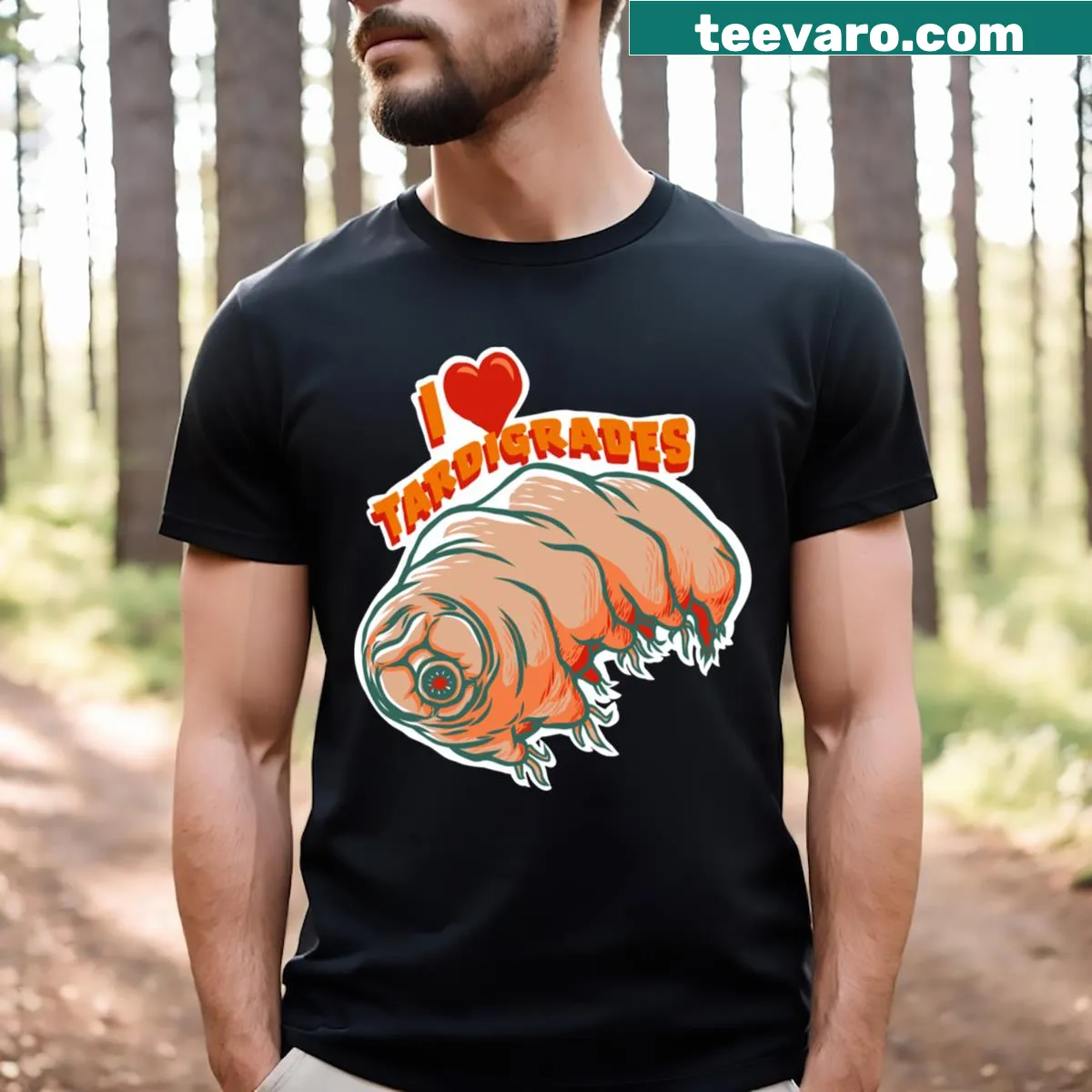 Cute T-shirt featuring a cartoon of a tardigrade — on a men's t-shirt