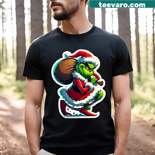 Humorous Grinch graphic T-shirt for Christmas movie lovers