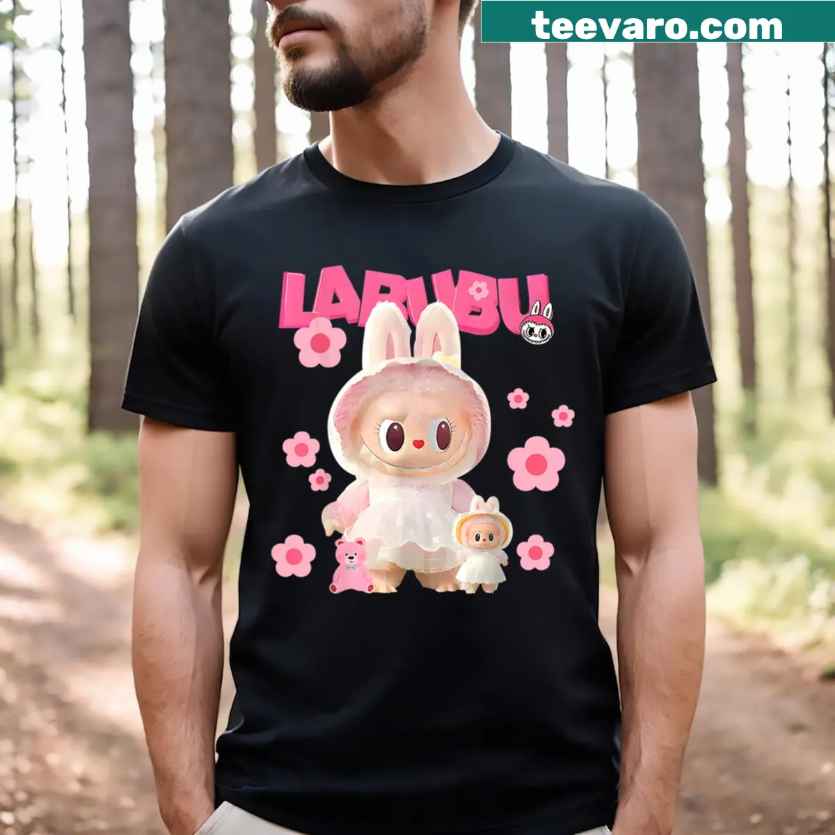 Cartoon monsters on a pink shirt for Halloween and Christmas — on a men's t-shirt