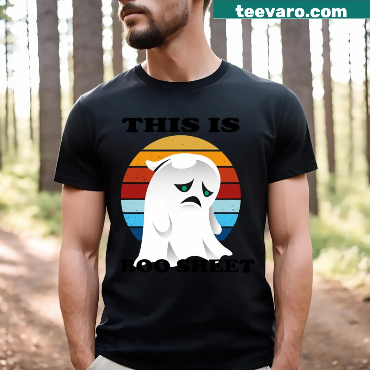 Humorous ghost graphic T-shirt for Halloween celebrations — on a men's t-shirt