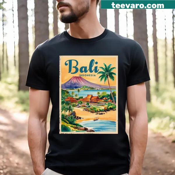 Vintage Bali-inspired travel poster T-shirt design