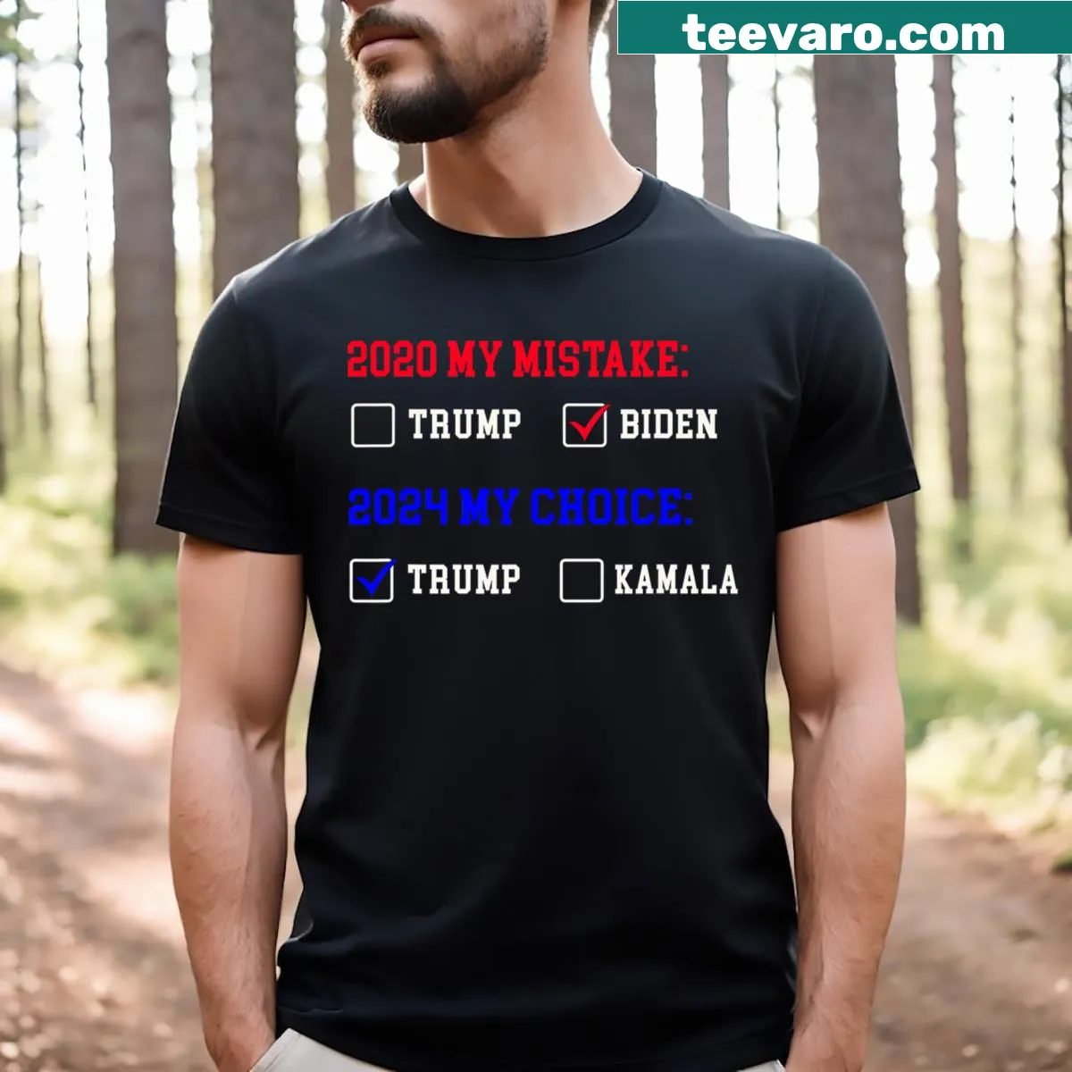 Vote For Trump Peace For Future t-shirt with bold text — on a men's t-shirt