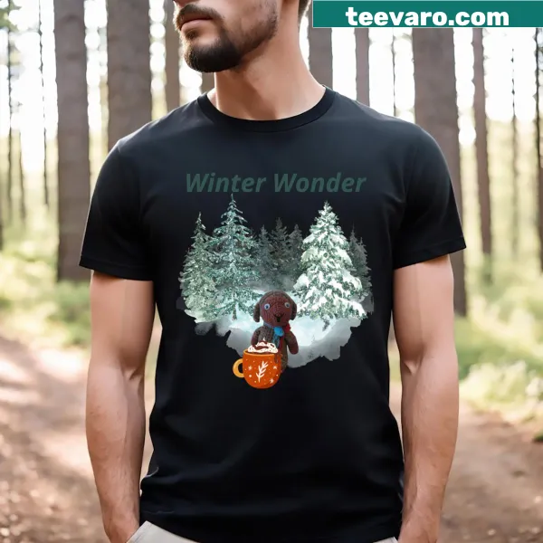 Cute sheep illustration on a winter-themed t-shirt
