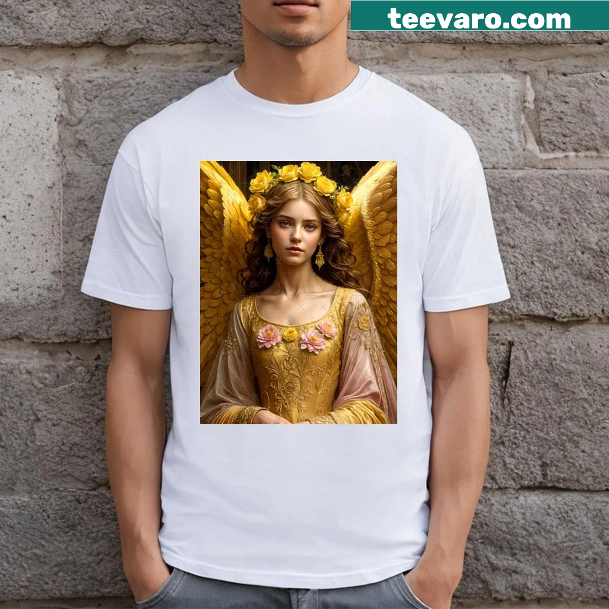 Charming angel graphic on a Christmas Yule t-shirt — on a men's t-shirt