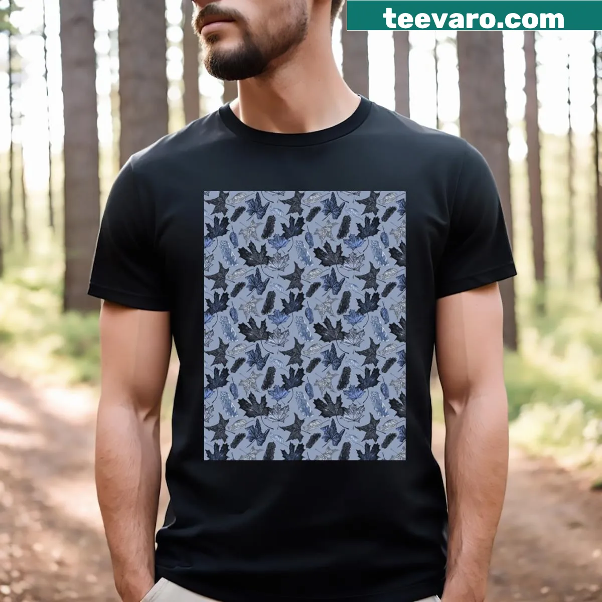T-shirt with an autumn leaves graphic for a seasonal theme. — on a men's t-shirt