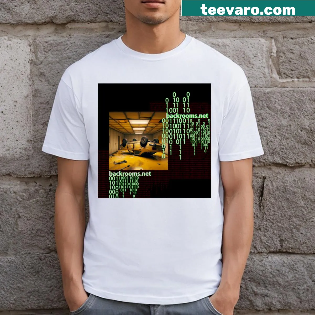 Haunting graphic of a car wreck on a t-shirt — on a men's t-shirt