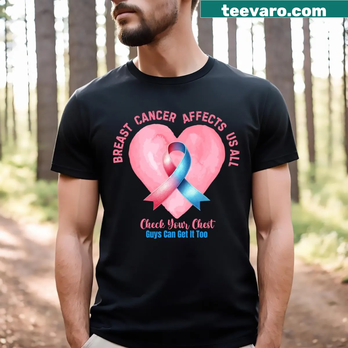 Breast Cancer Awareness Month T-shirt with text: It Affects Us All — on a men's t-shirt