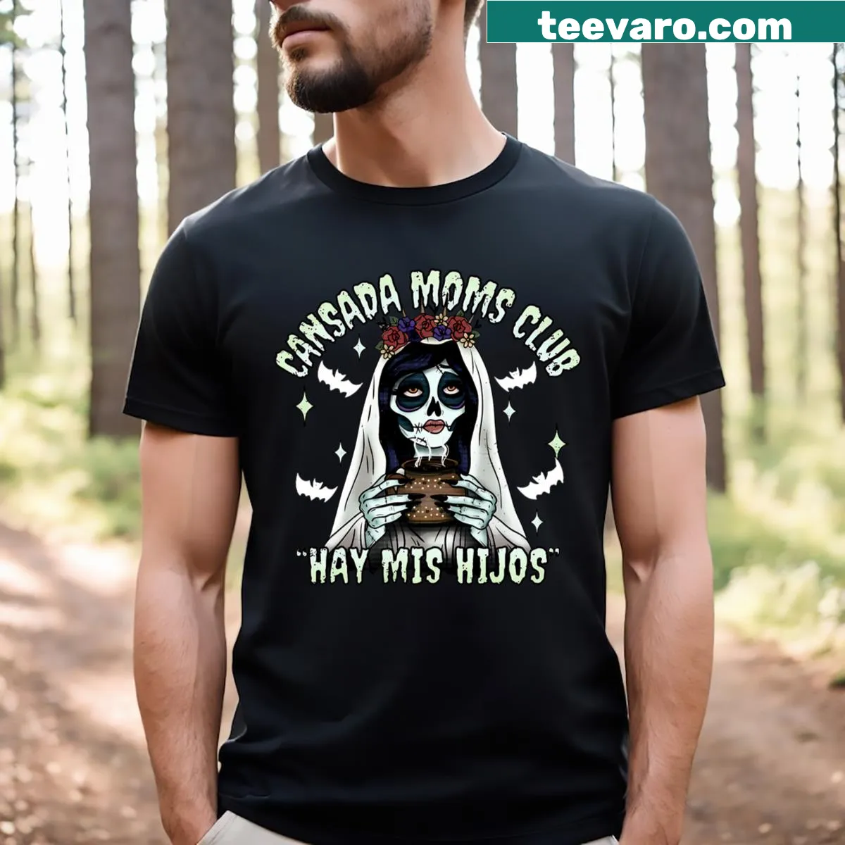 Cute Halloween T-shirt for moms with 'Ay Mis Hijos' phrase — on a men's t-shirt