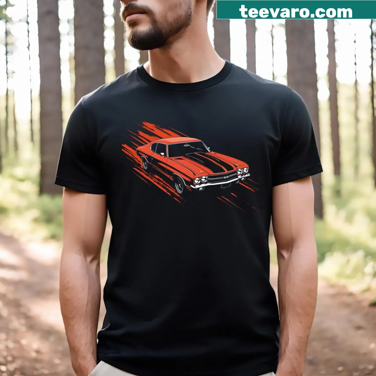 Minimalist badge design featuring the Chevelle SS on a t-shirt — on a men's t-shirt