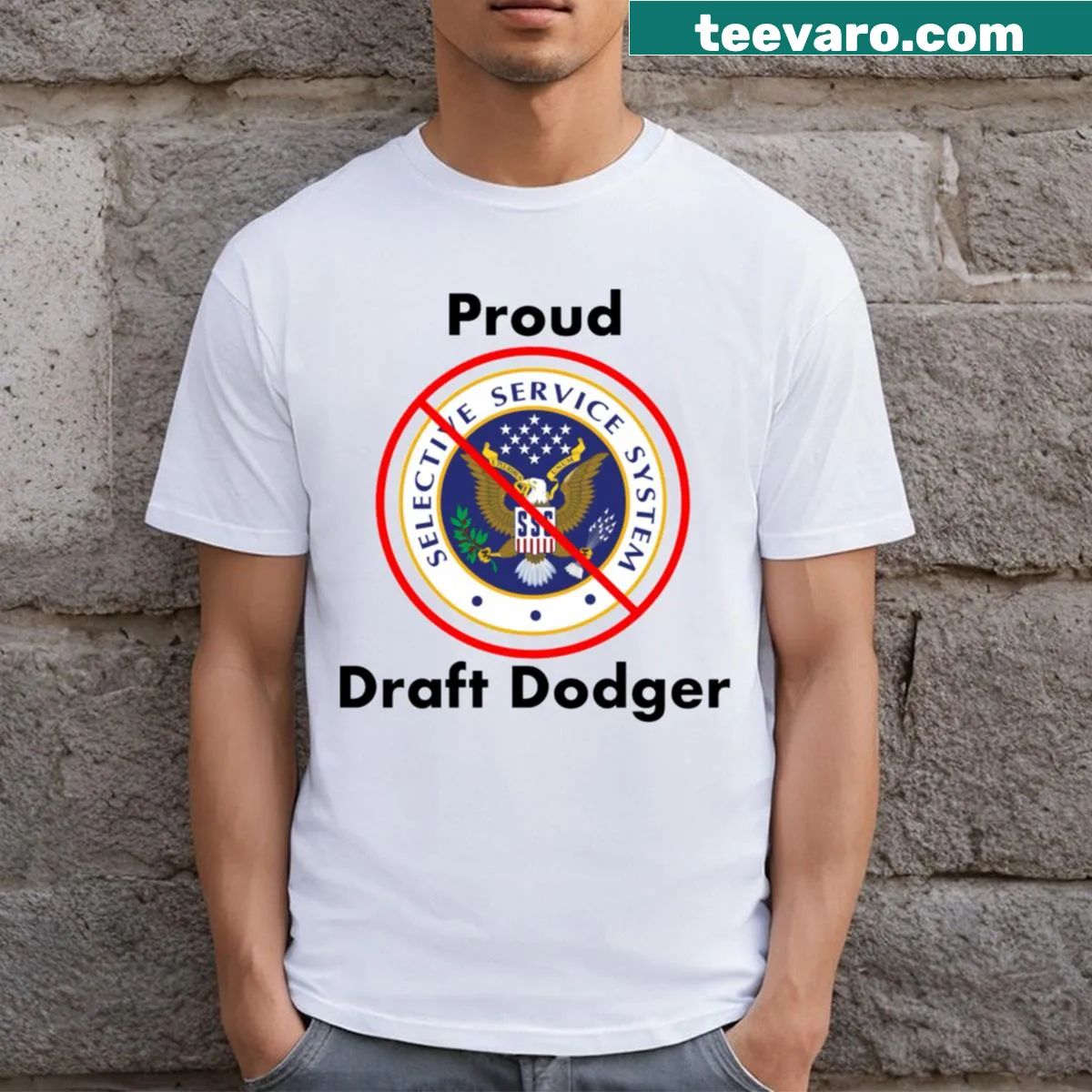 T-shirt with proud typography advocating for draft dodger rights and freedom. — on a men's t-shirt