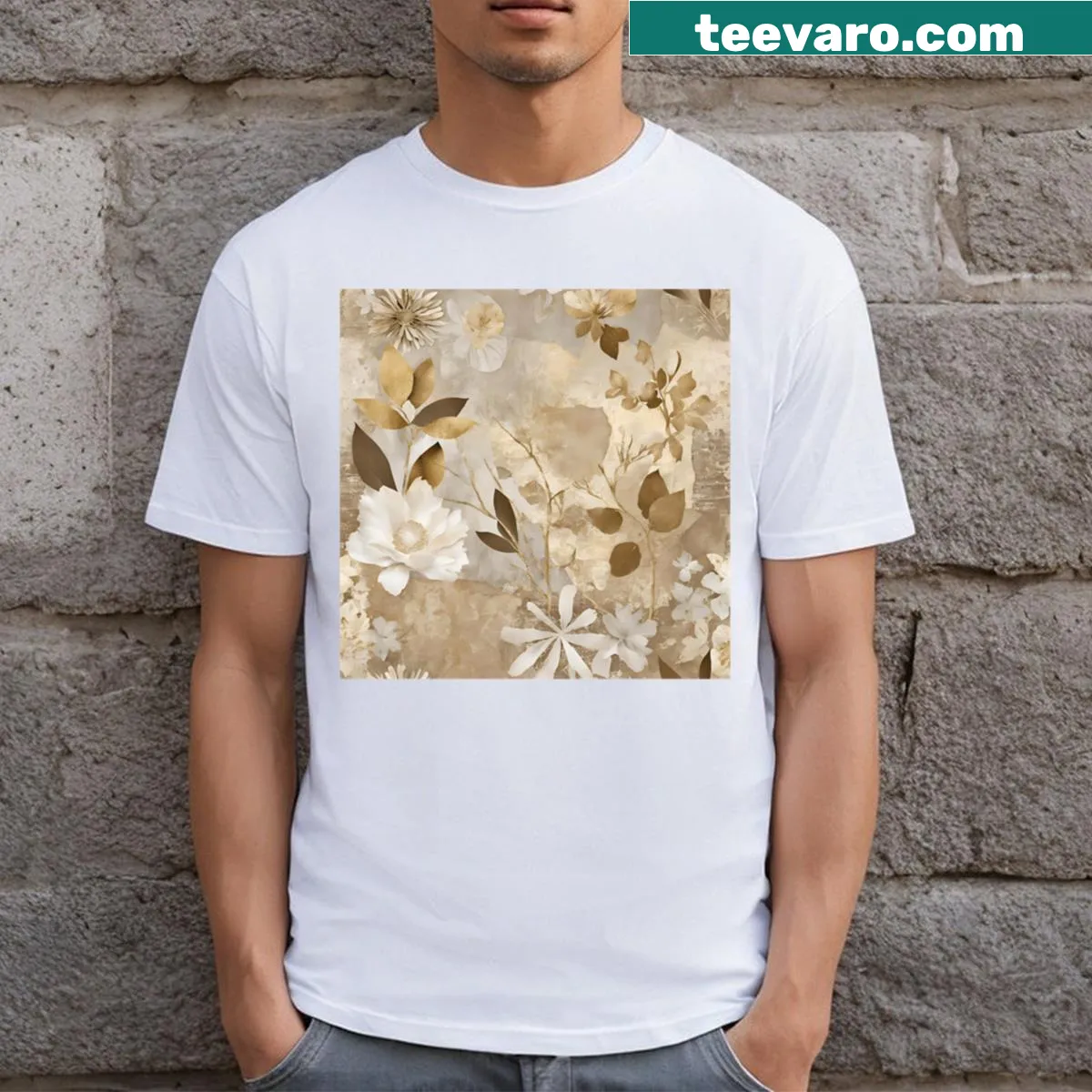 Botanical-themed T-shirt featuring an elegant design — on a men's t-shirt
