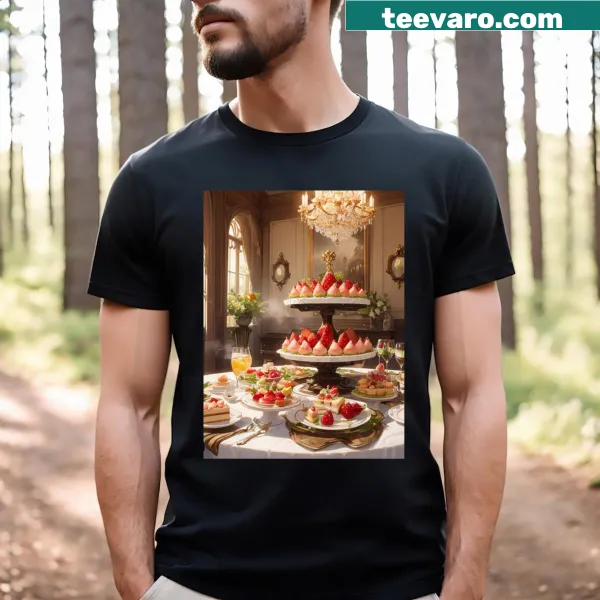 T-shirt with an elegant graphic of a dessert feast