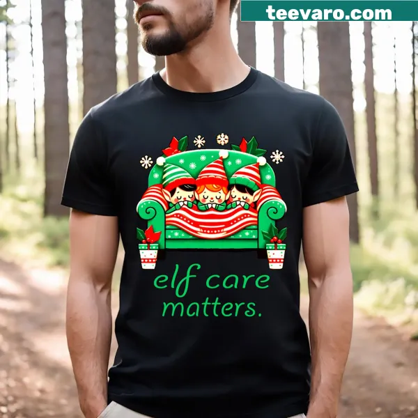 Active T-shirt featuring 'Elf Care Matters' in playful typography