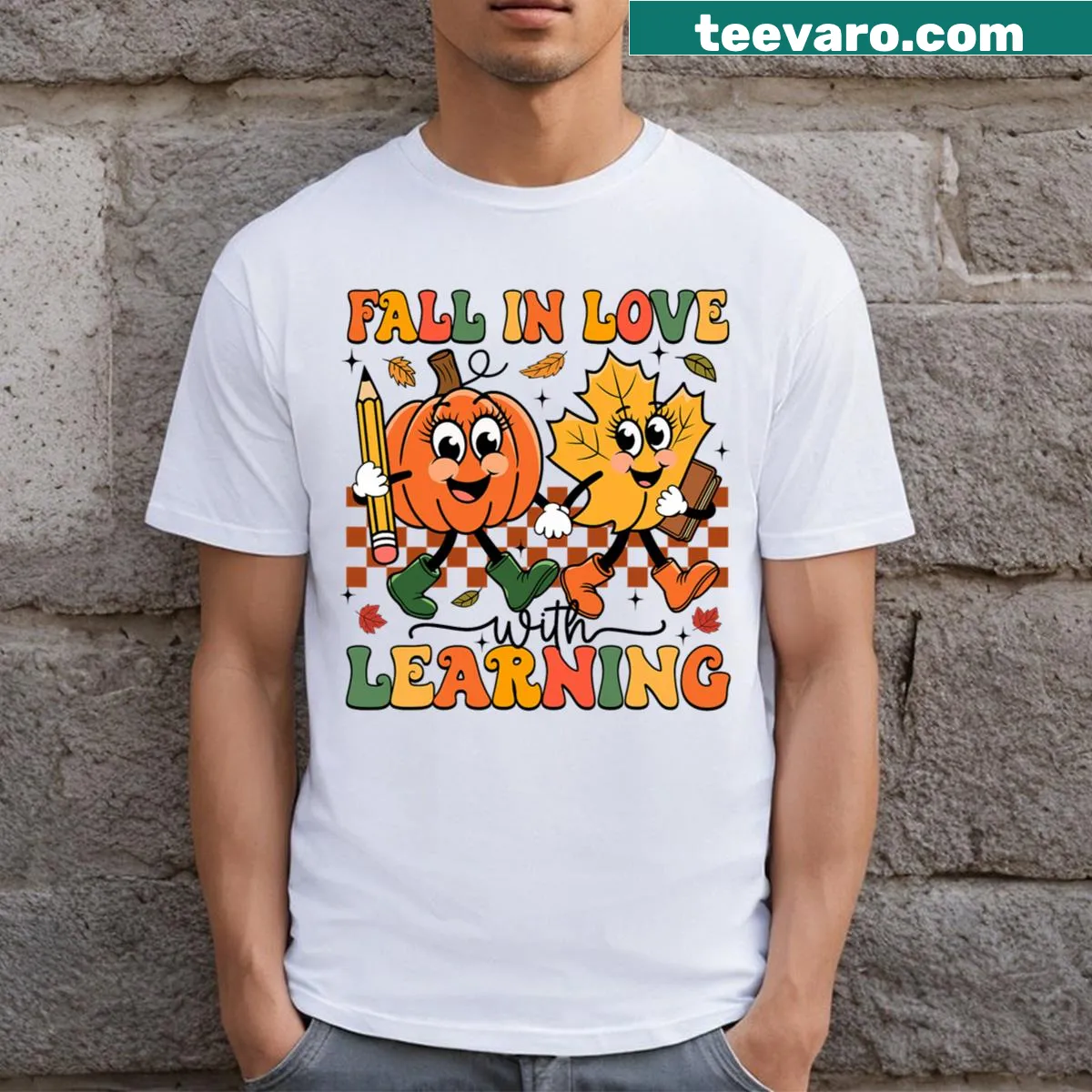 Thanksgiving typography T-shirt celebrating learning in a warm design — on a men's t-shirt