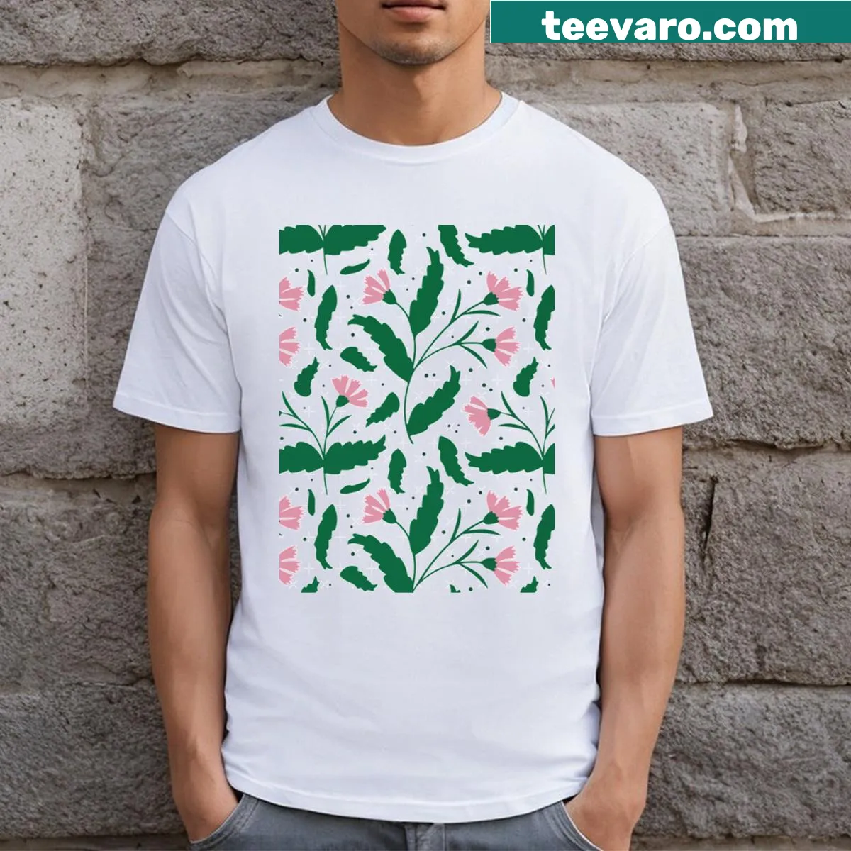 Intricate floral illustrations on Flower Pattern T-shirt — on a men's t-shirt